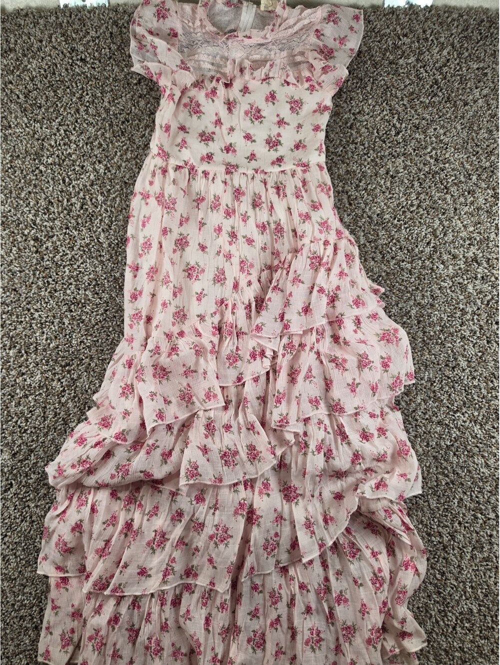 Mia Joy Girls Sz 10 Maxi Length Ruffled Floral Dress Pink Victorian Lace